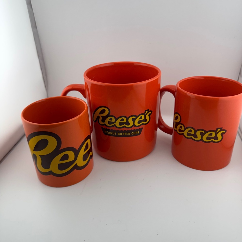Reese's Coffee Mugs Galerie Lot of 3 Orange Ceramic Peanut Butter Cups Candy Mug